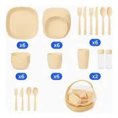 GENERICO - Set Picnic 36 Pcs Camping Vasos Vajilla Utensilios Picoteo Varios