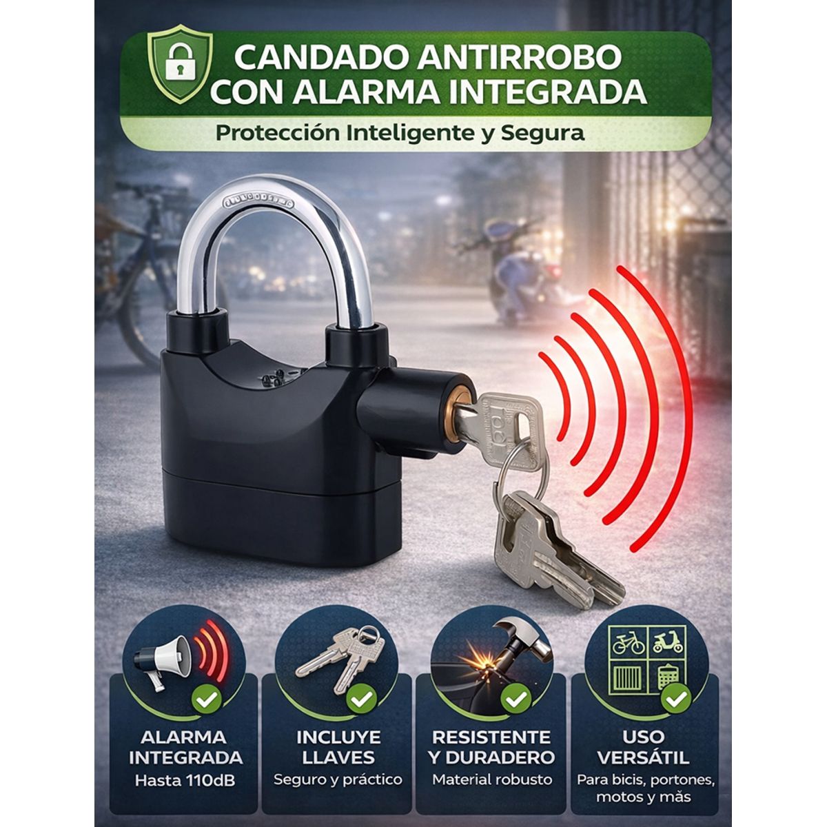 MOVI - Candado Antirrobo con Alarma Integrada