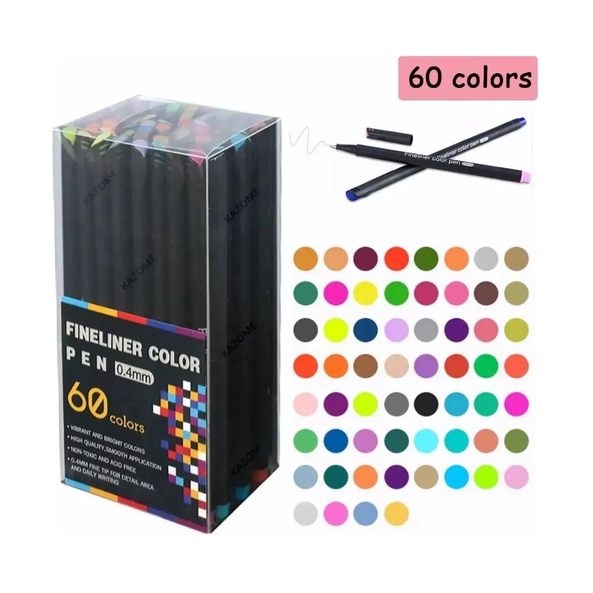GENERICO - Lápices Tiralíneas Fineliner 0,4mm 60 Colores Punta Fina