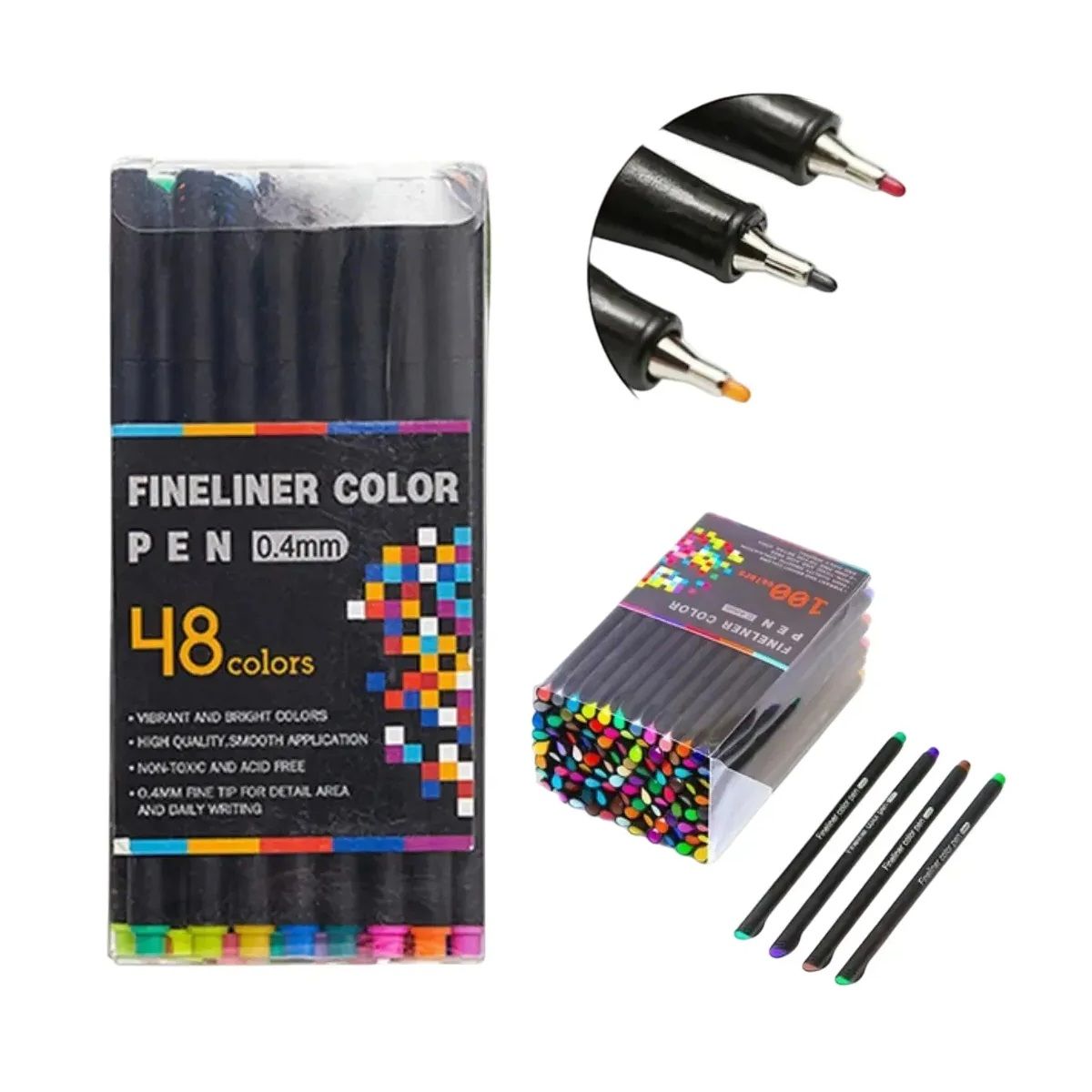 GENERICO - Lápices Tiralíneas Fineliner 0,4mm 48 Colores Punta Fina