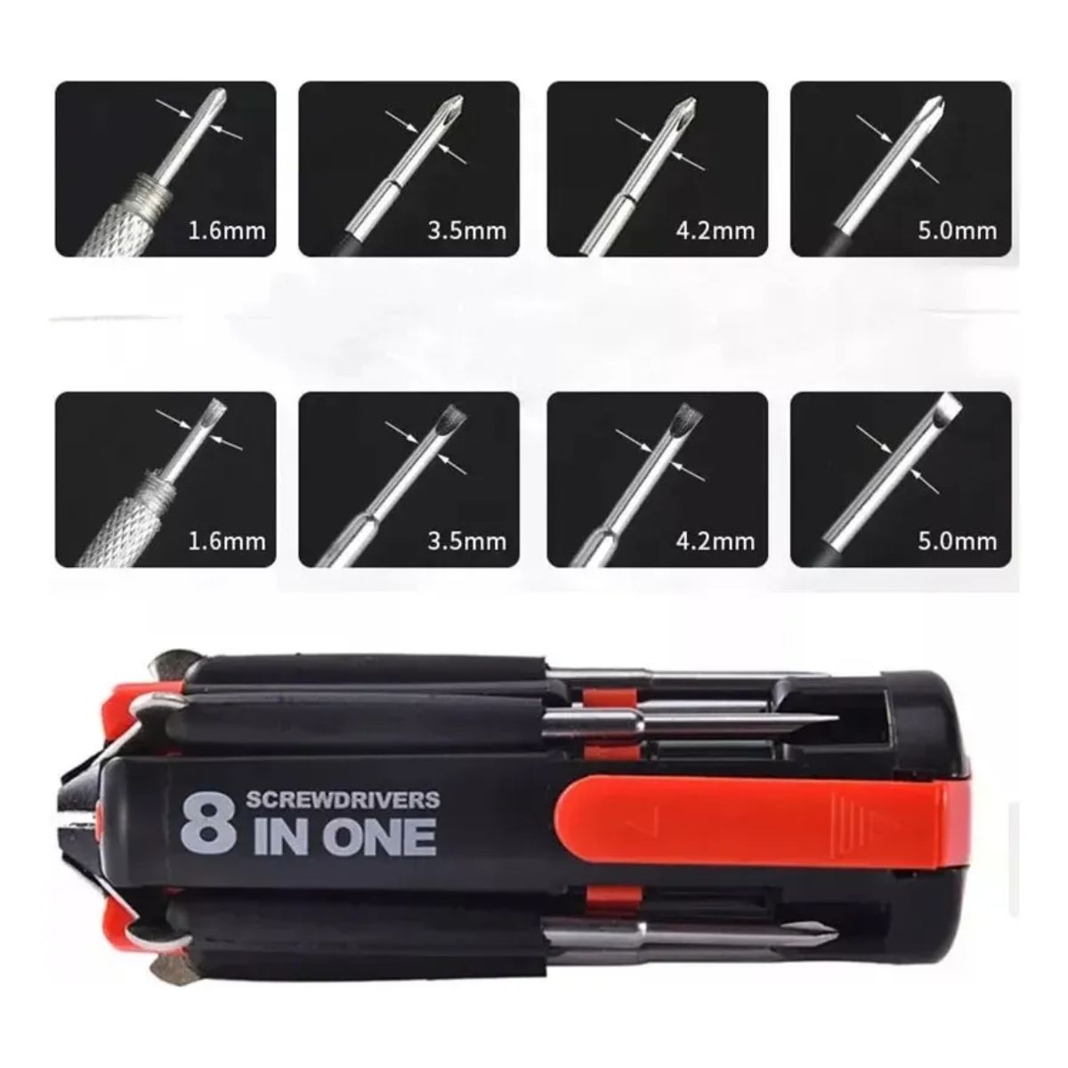 GENERICO - Destornillador 8 En 1 Con Linterna Led Emergencia Multiuso