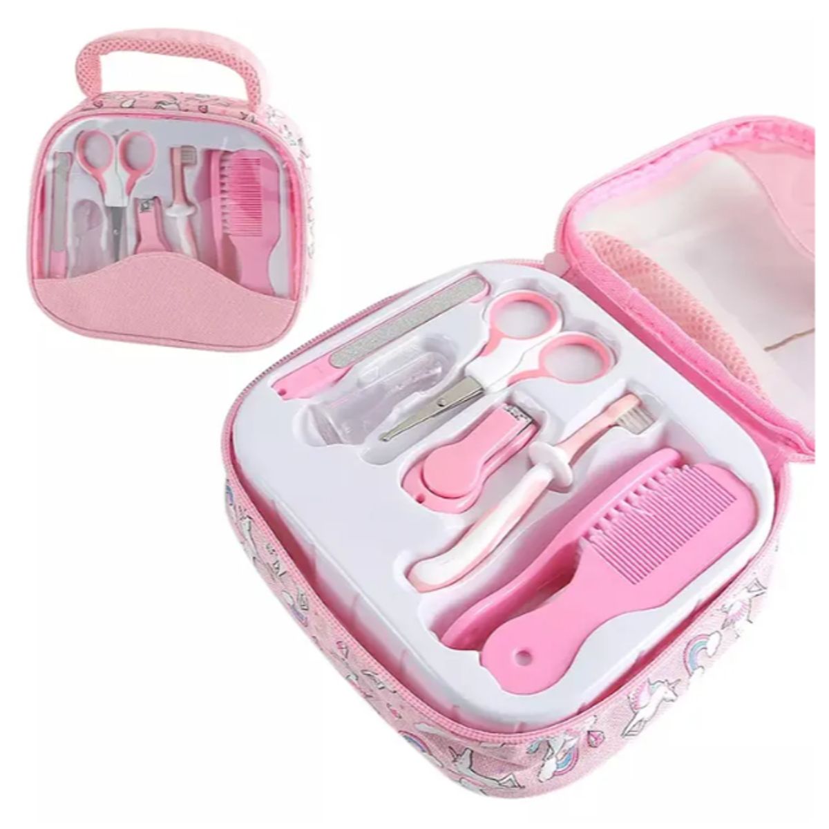 GENERICO - Set Aseo Bebe 7 Piezas Rosado Manicure Cepillo Con Bolso