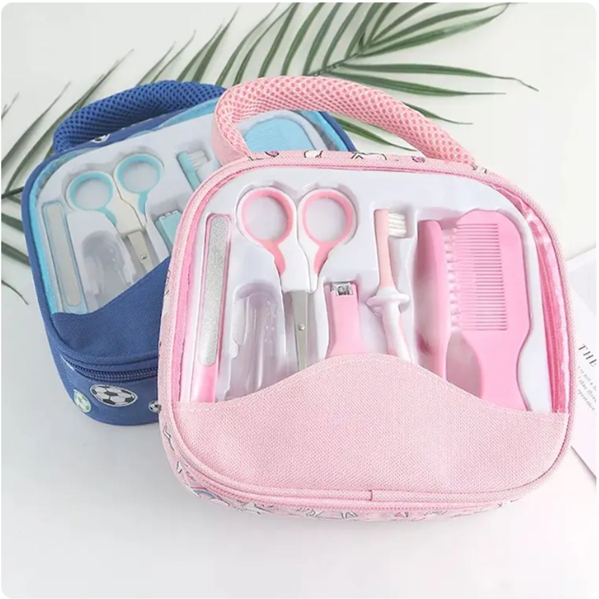 GENERICO - Set Aseo Bebe 7 Piezas Rosado Manicure Cepillo Con Bolso