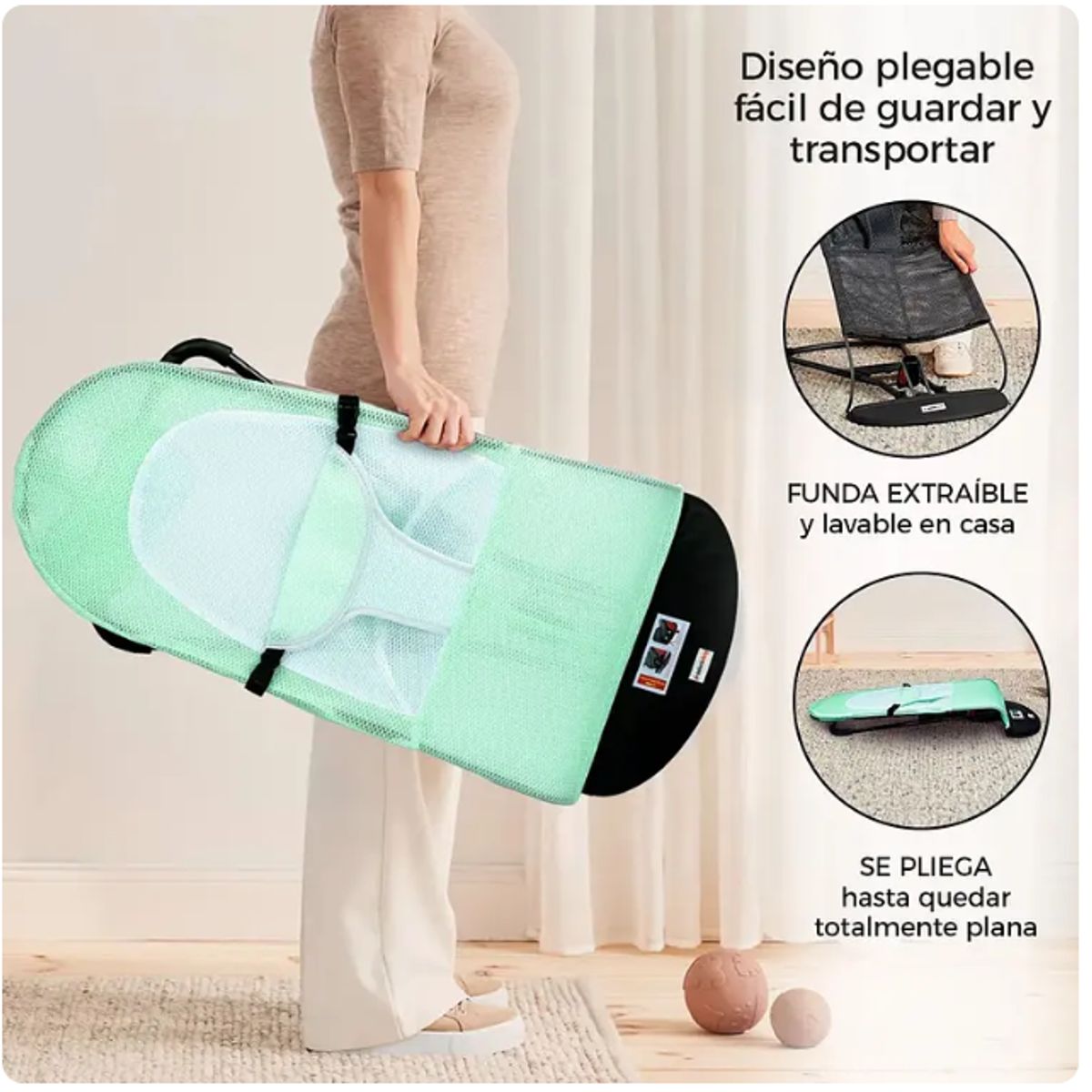 GENERICO - Silla Mecerora Bebe Verde Plegable Con Juguetes Y Arnés Color Unisex