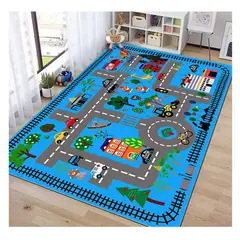 SMARTY XPERIENCE - Alfombra Lisa Infantil Modelo Pistas y Rieles 120x180 CM
