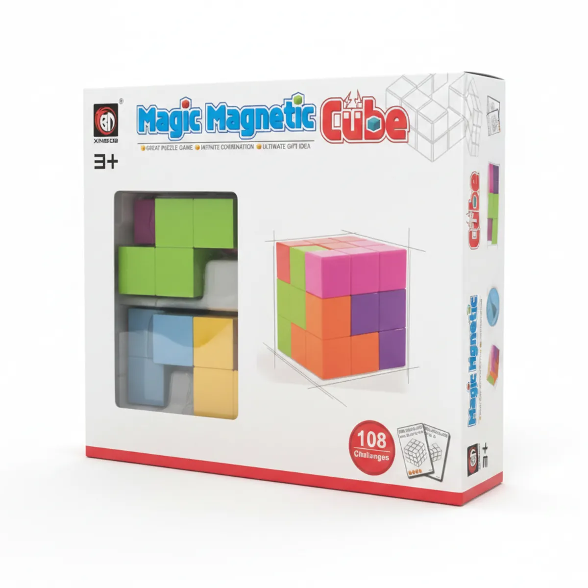 GENERICO - Cubo Magnético Puzzle Rompecabezas 7 piezas 108 Desafios