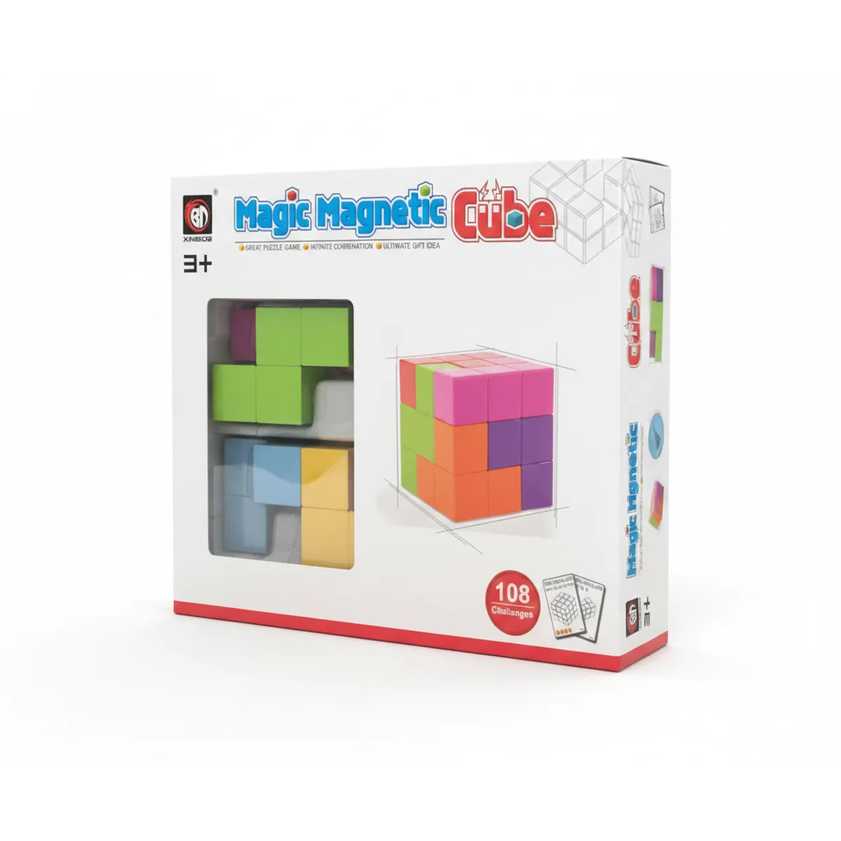 GENERICO - Cubo Magnético Puzzle Rompecabezas 7 piezas 108 Desafios