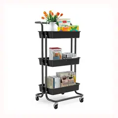 GENERICO - Carrito organizador 3 niveles de plástico y estructura metal