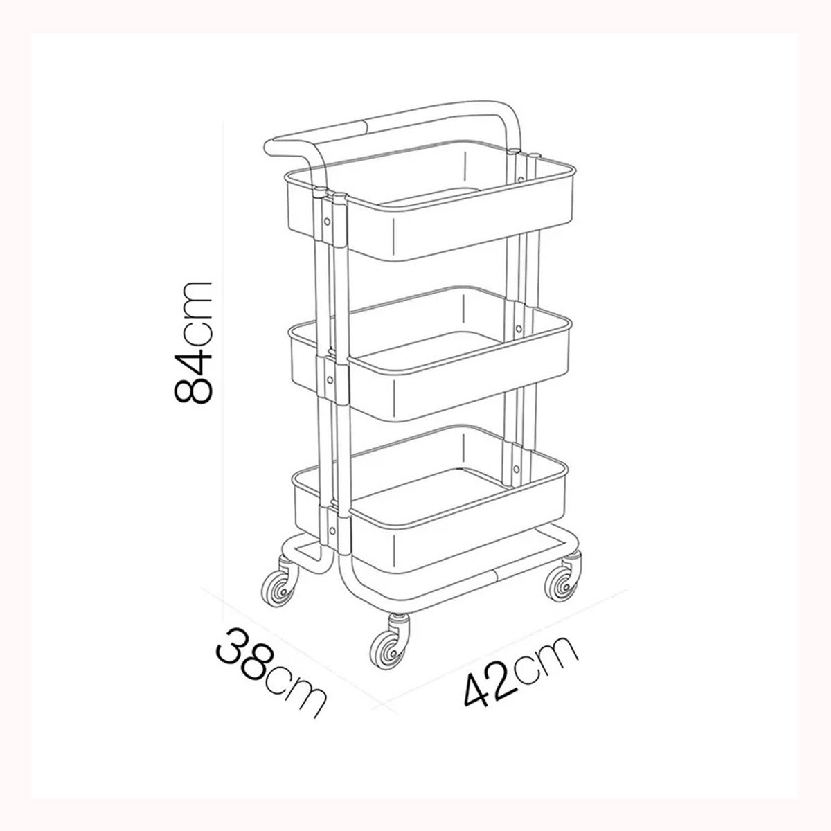 GENERICO - Carrito organizador 3 niveles de plástico y estructura metal