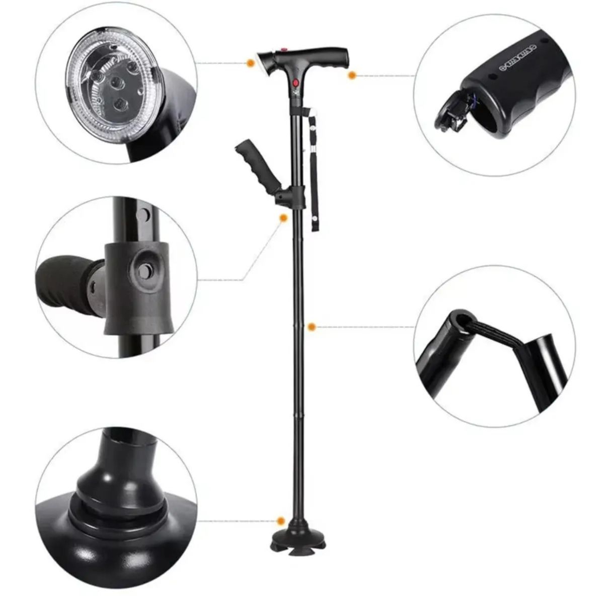 MOVI - Bastón Ortopédico Plegable con Luz Led