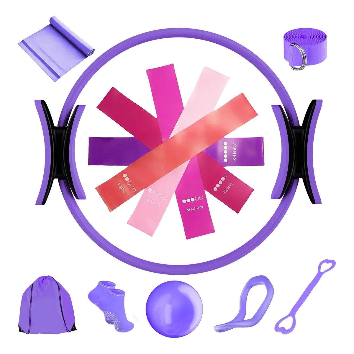 GENERICO - Set 13 unidades Yoga Elasticas Ring Morado