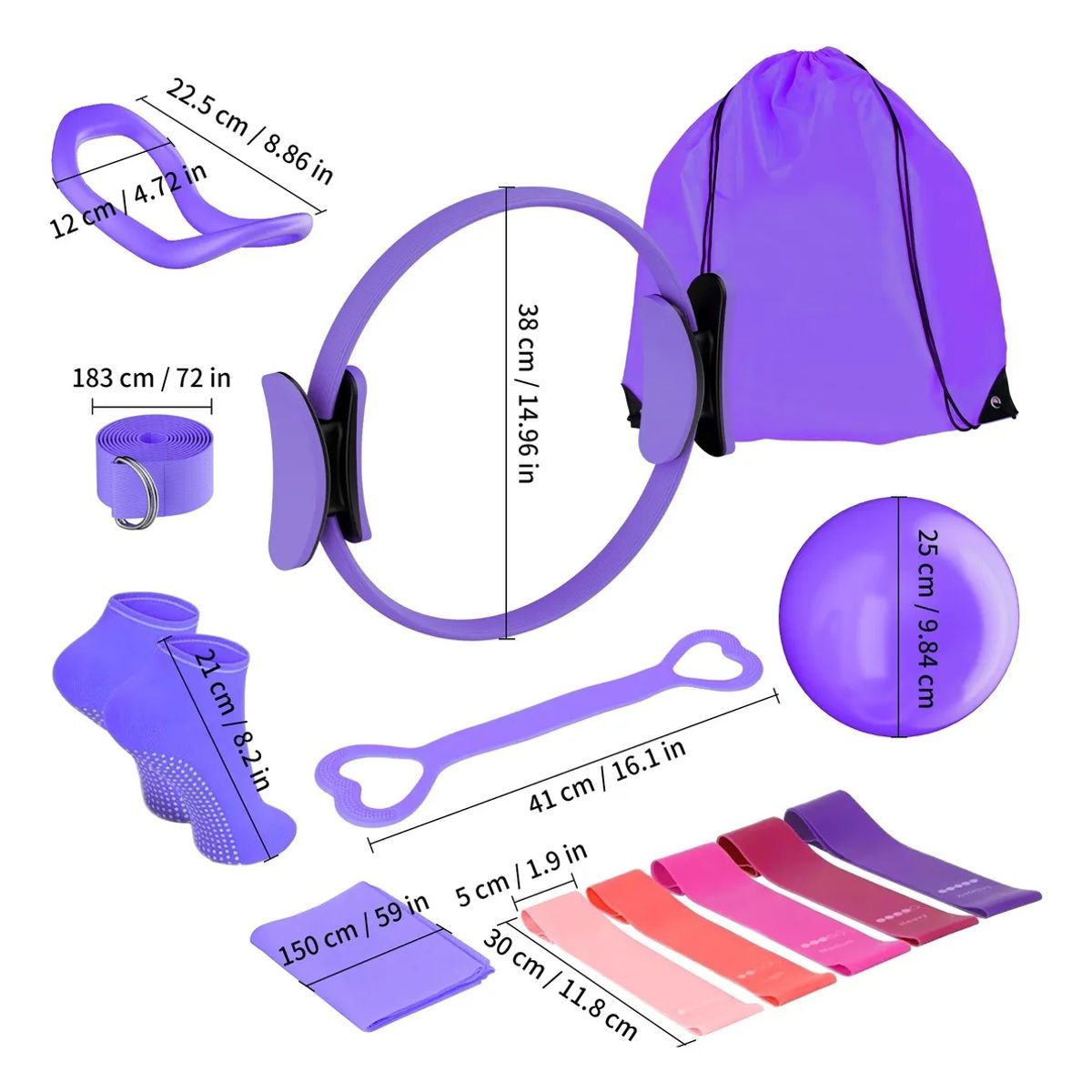 GENERICO - Set 13 unidades Yoga Elasticas Ring Morado