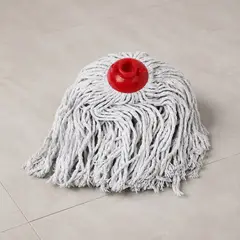 HOMESTAR - Mopa Algodón Blanco con Cabeza Roja Plástico - 35 cm