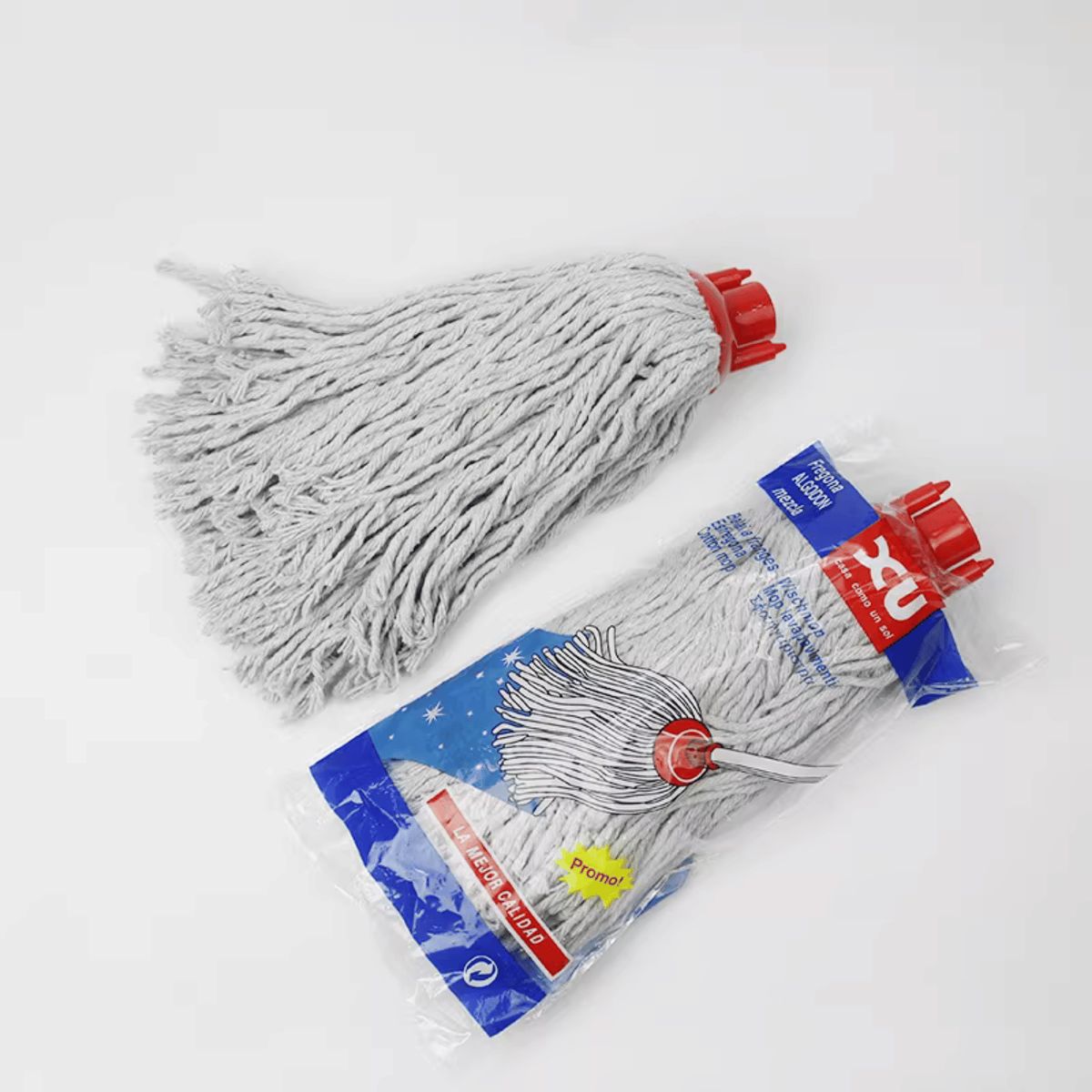 HOMESTAR - Mopa Algodón Blanco con Cabeza Roja Plástico - 35 cm