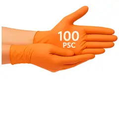 ABENA - Guantes de Nitrilo Examen médico Sin Polvo NaranjoTalla M Multiusos