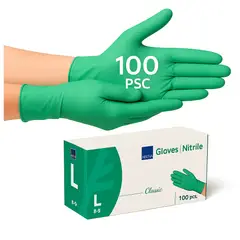 ABENA - Guantes de Nitrilo Examen médico Sin Polvo Verde Talla L Multiusos