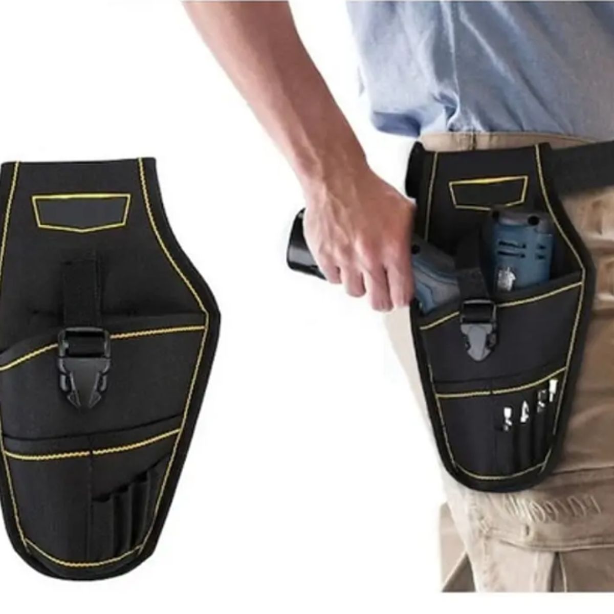 GENERICO - Bolso Porta Herramientas De Cinturon Tela Resistente Negro