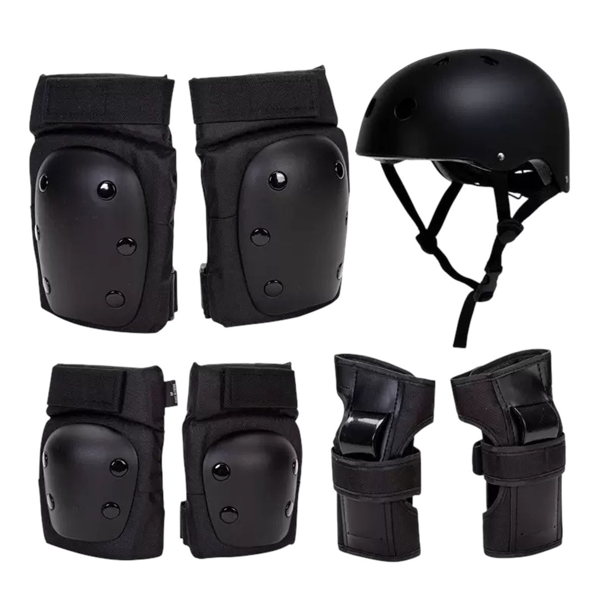 GENERICO - Set Casco Niños y Niñas mas Protecciones 7piezas Negro M