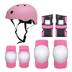 GENERICO - Set Casco Niños y Niñas mas Protecciones 7piezas Rosado M