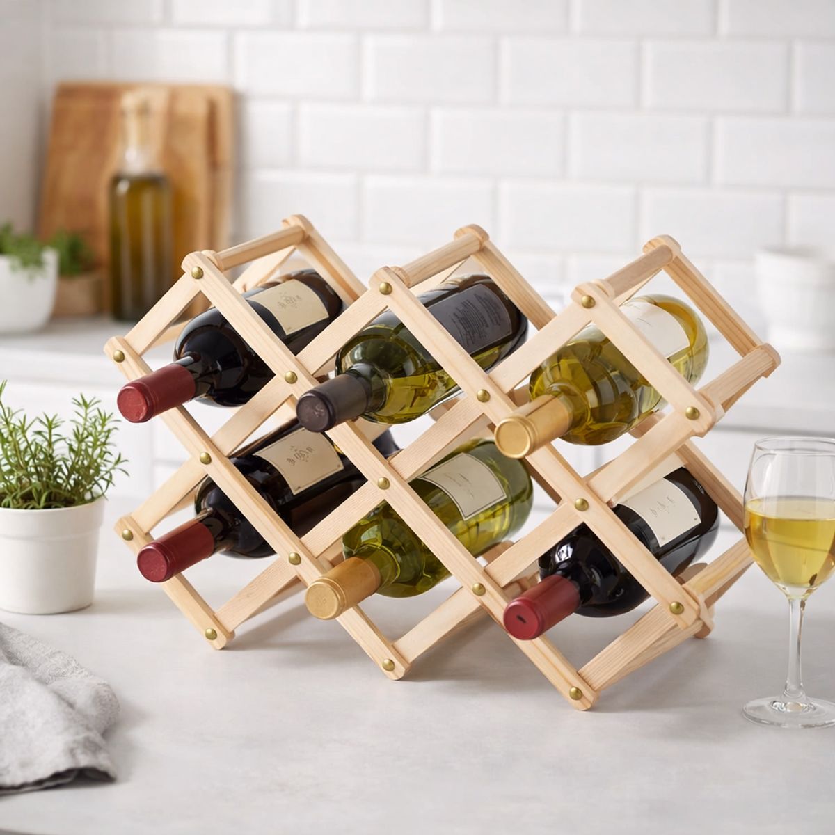 GENERICO - Botellero Madera Plegable Para 15 Botellas Vino Hogar Grande