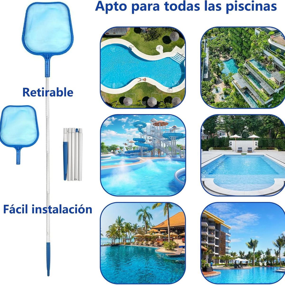 GENERICO - Limpia Piscina Saca Hojas Red Con Mango  Ajustable 88-160cm