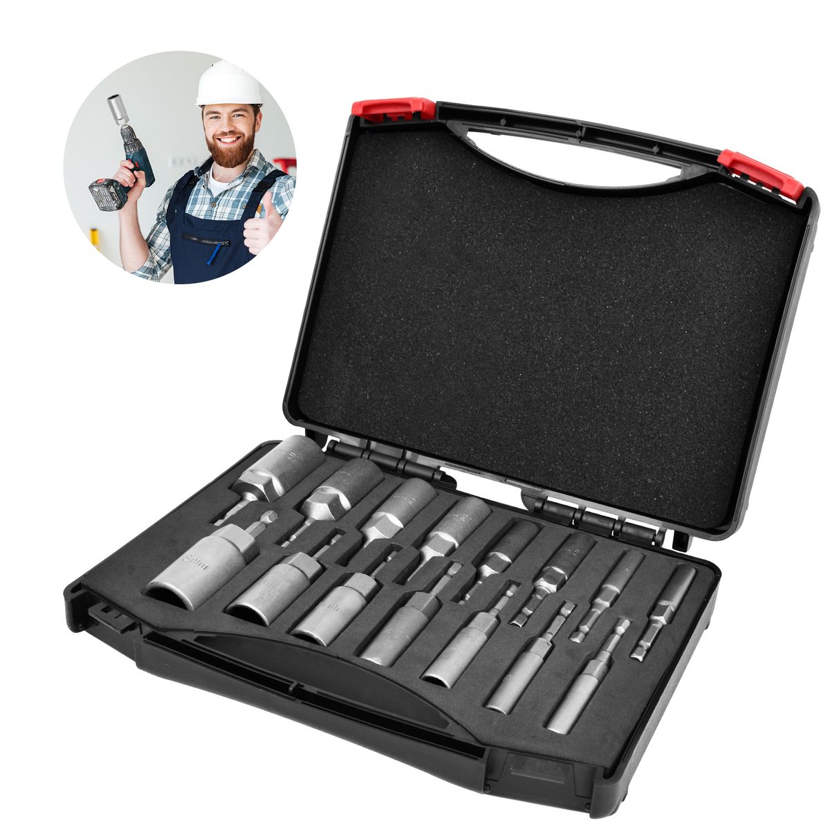 AIZO - Juego de Dados Antideslizantes 1/4＂, 15 Piezas Largas, para Mecánica