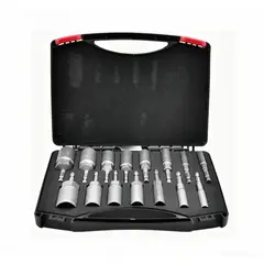 AIZO - Juego Profesional 15pz Dados Largos 14＂ Acero Cromo Vanadio, Estuche