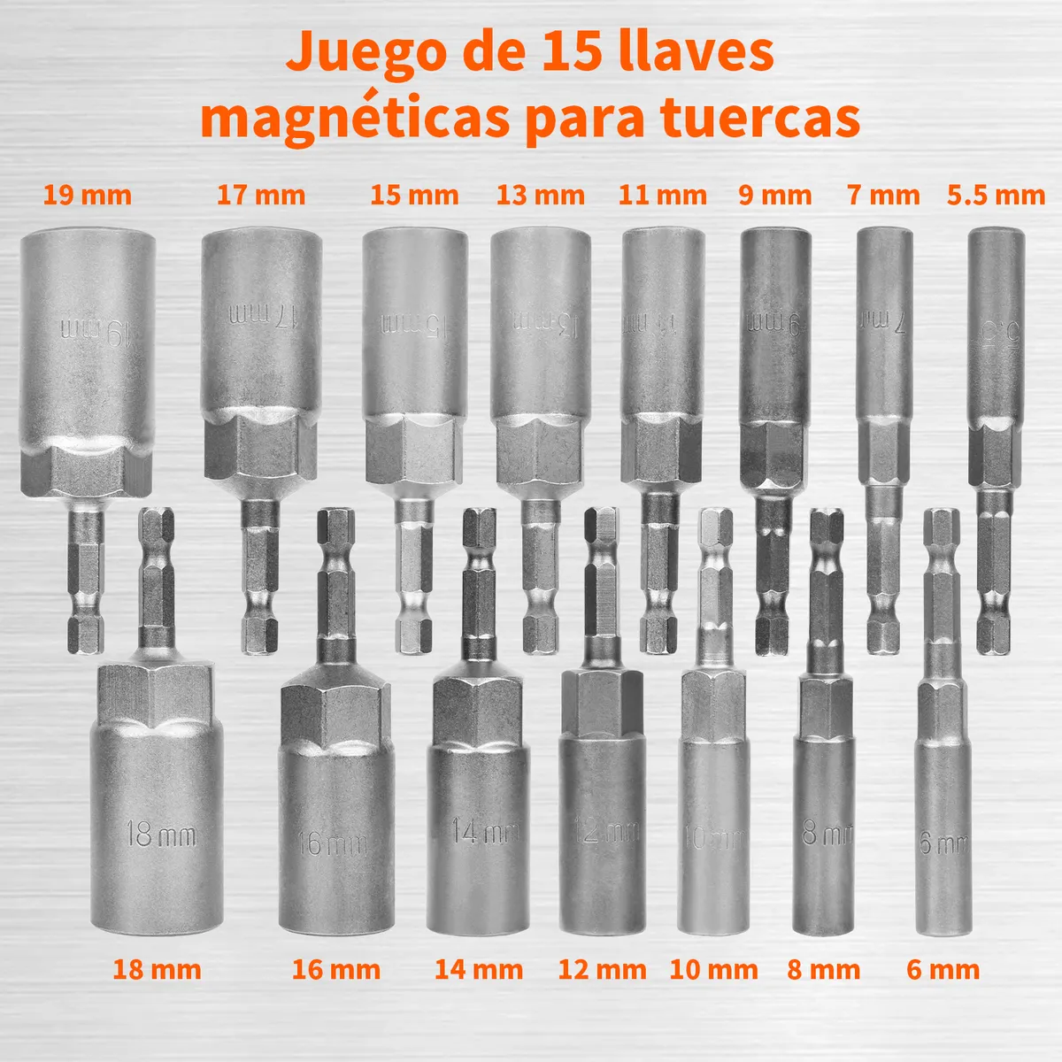 AIZO - Juego de Dados Antideslizantes 1/4＂, 15 Piezas Largas, para Mecánica