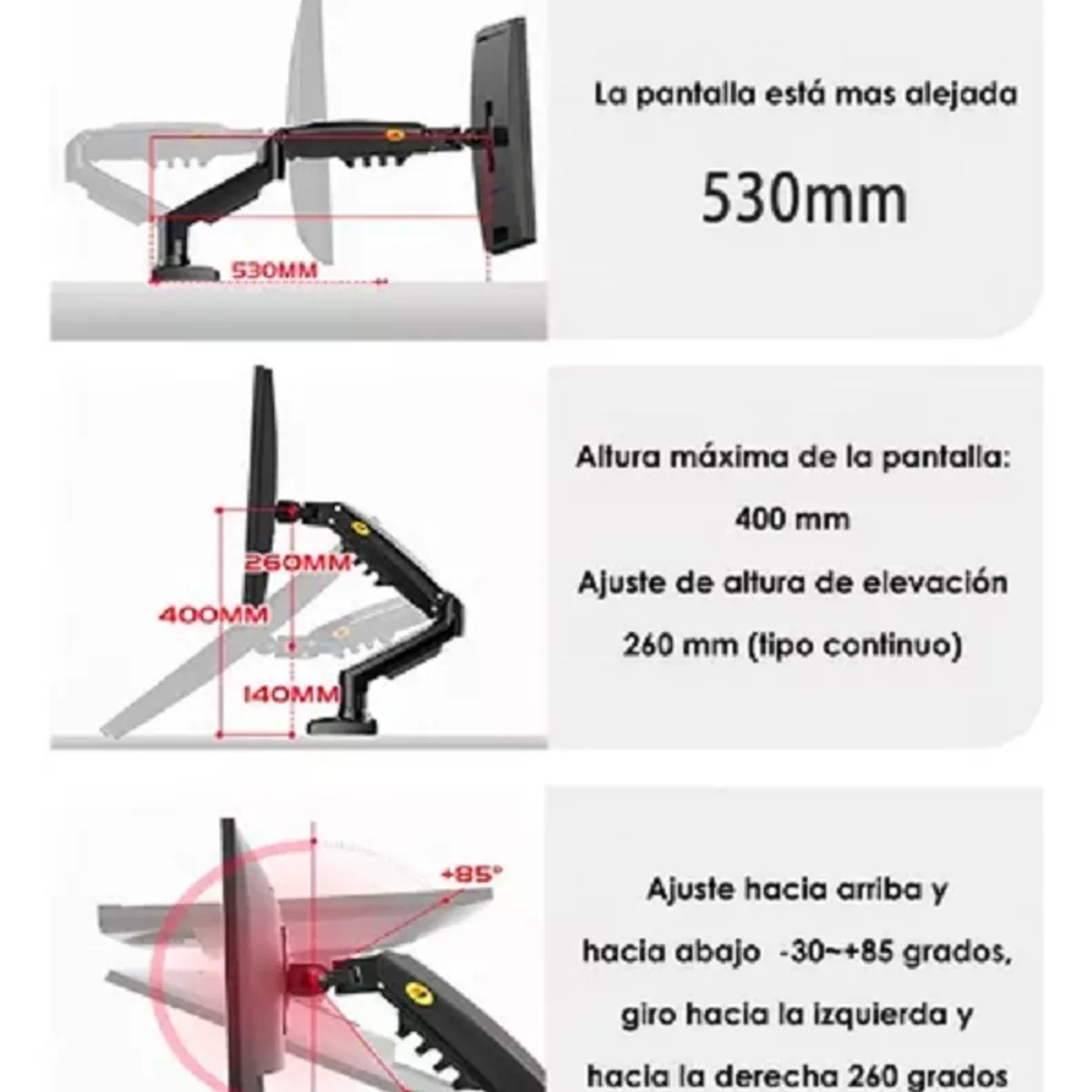 GENERICO - Base Para Monitor Brazo Hidráulico Negro