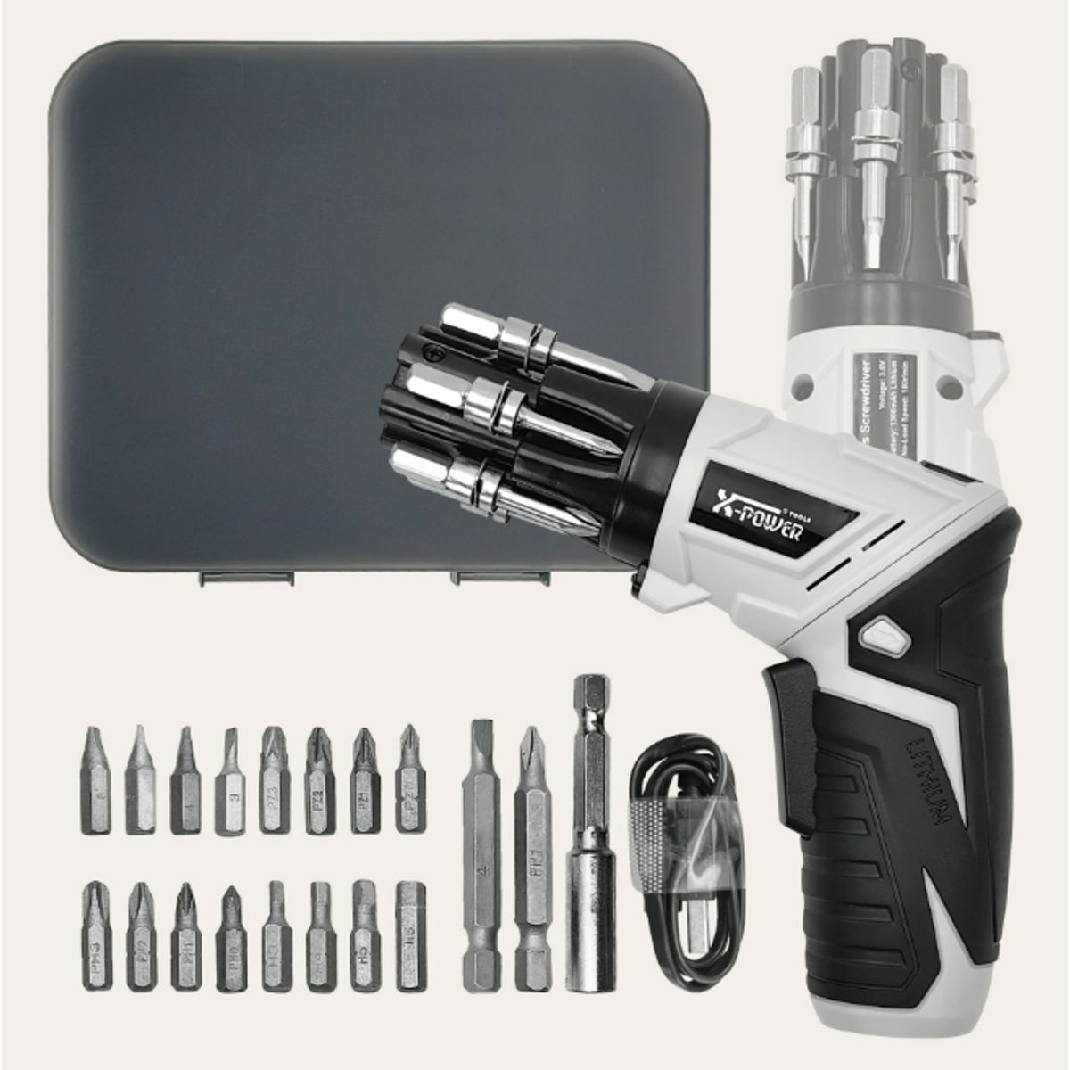 AIZO - Taladro Atornillador Inalambrico 3.6v +maleta+ 25 Accesorios