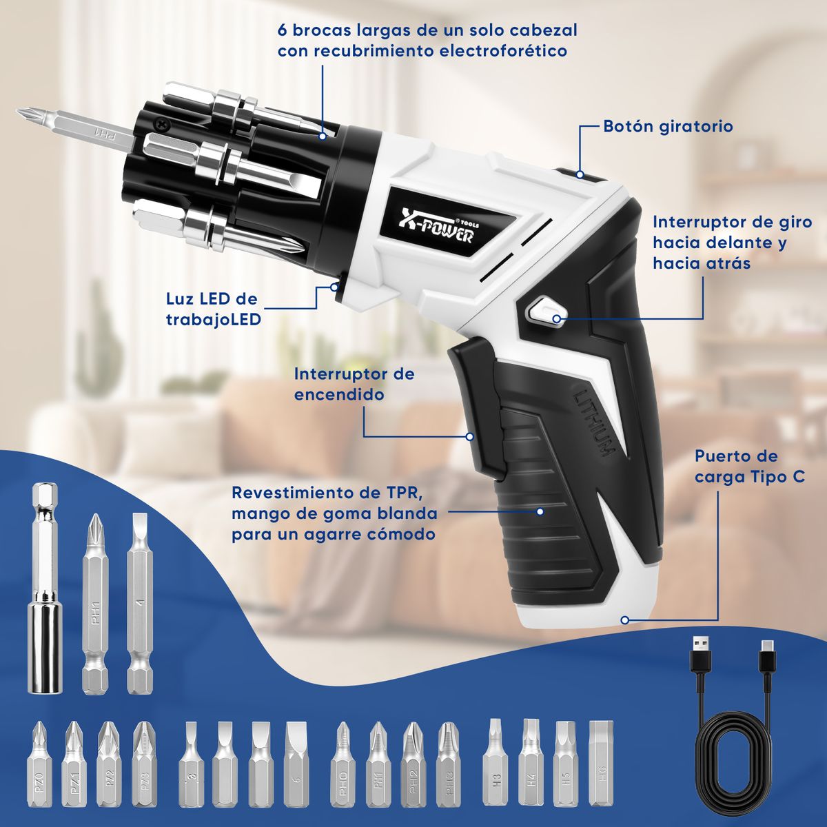 AIZO Destornillador con Batería Larga Duración, 25 Piezas y Luz LED, 3.6V, marca AIZO - Foto 2