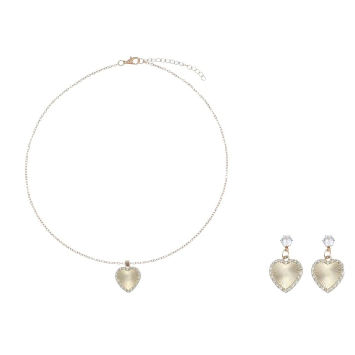 GENERICO - Set de Joyería en Acero Quirúrgico  Collar + Aros  Corazón Regalo San Valentin