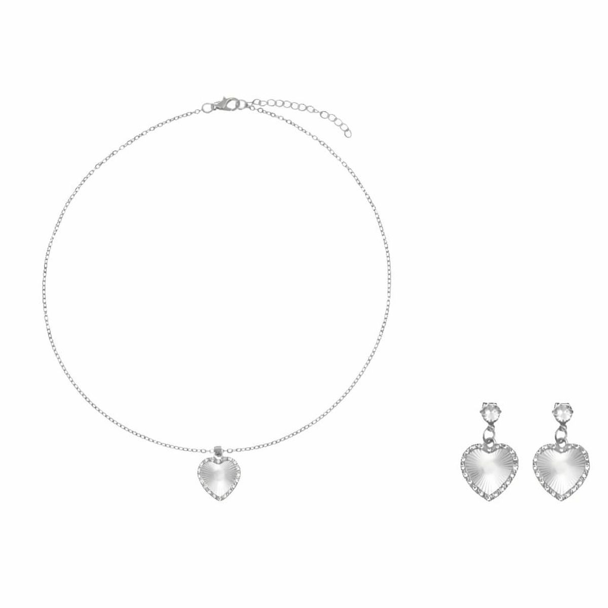 GENERICO - Set de Joyería en Acero Quirúrgico  Collar + Aros Corazón  Regalo San Valentín