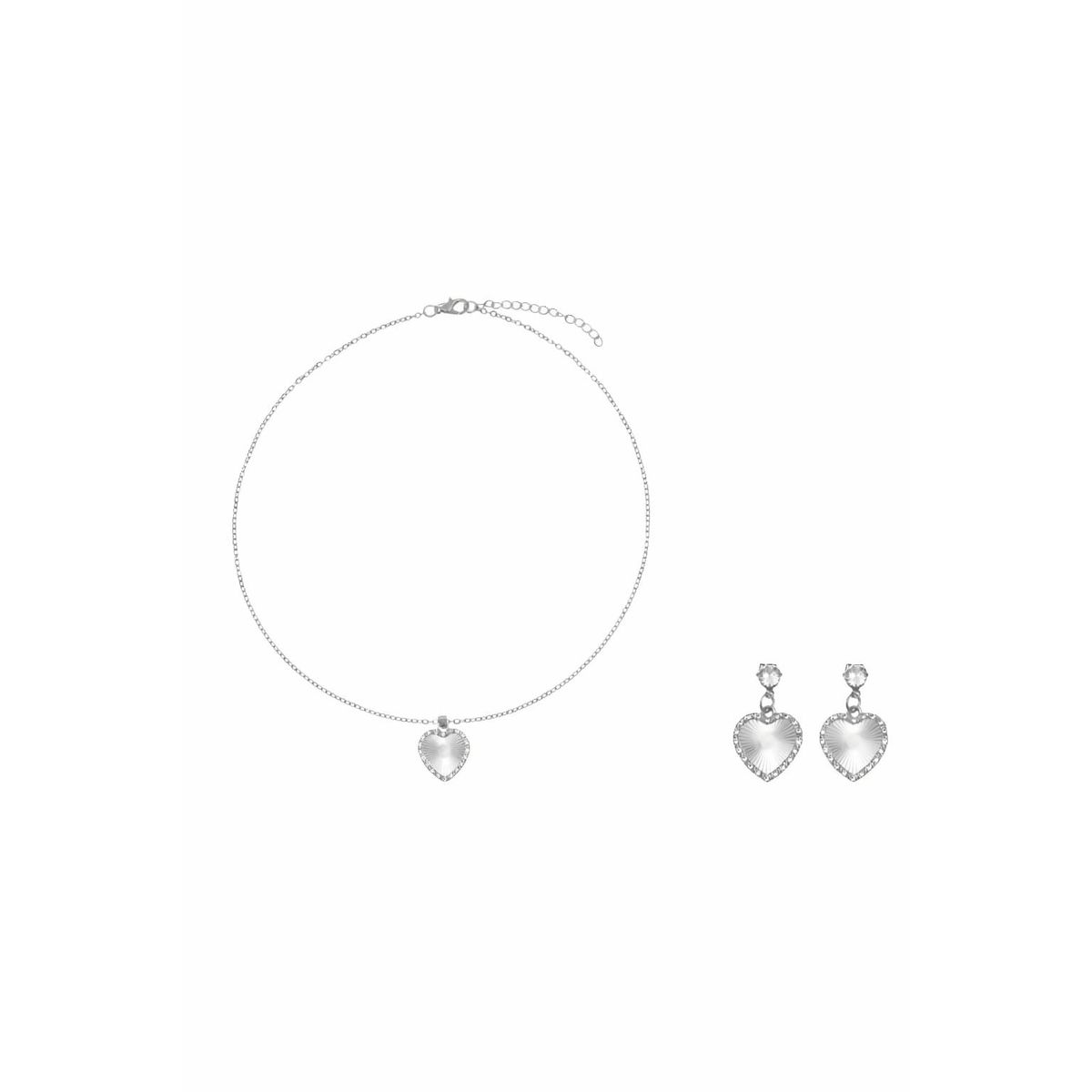 GENERICO - Set de Joyería en Acero Quirúrgico  Collar + Aros Corazón  Regalo San Valentín