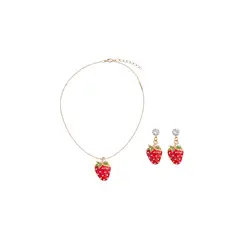 GENERICO - Set de Joyería en Acero Quirúrgico Collar + Aros Frutilla Regalo San Valentín