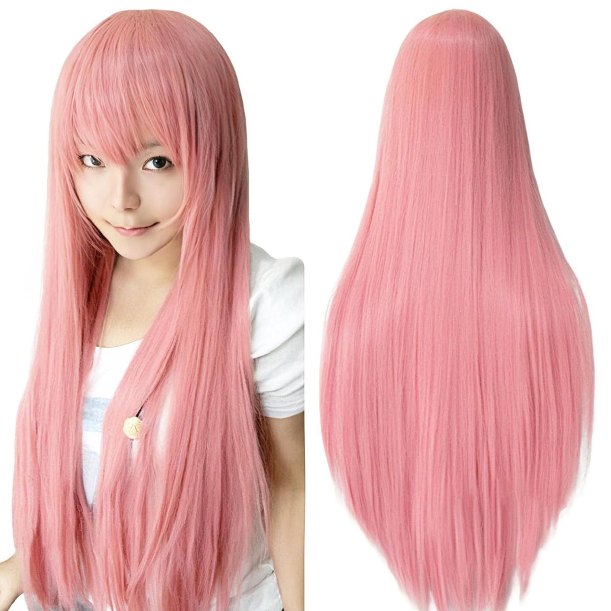 ATURE - Peluca Cosplay Larga Recta Multicolor Con Redecilla 80cm rosa