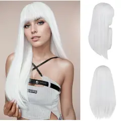 ATURE - Peluca Cosplay Larga Recta Multicolor Con Redecilla 80cm Blanco