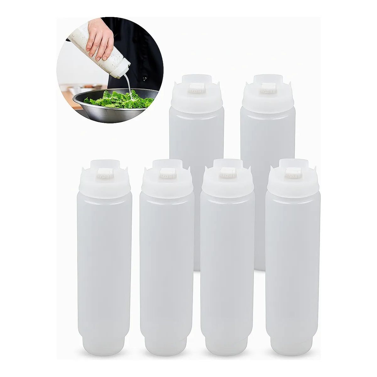 KUANGYE - Pack 6 Dispensadores Salsa Fifo Salseros Plasticos 600 Ml Transparente