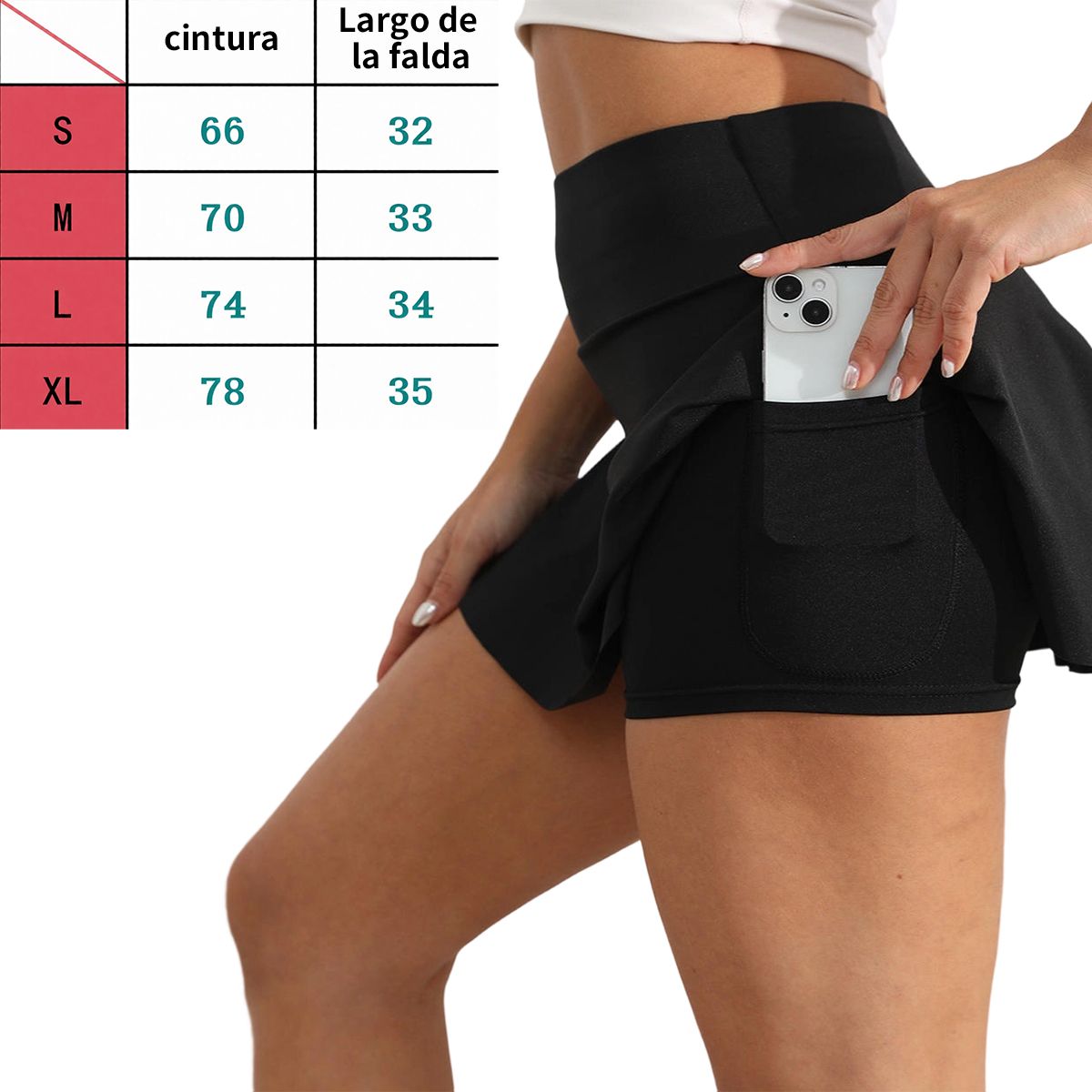 ATURE - Falda Plisada De Cintura Alta Para Yoga Con Tejido Elástico Negro