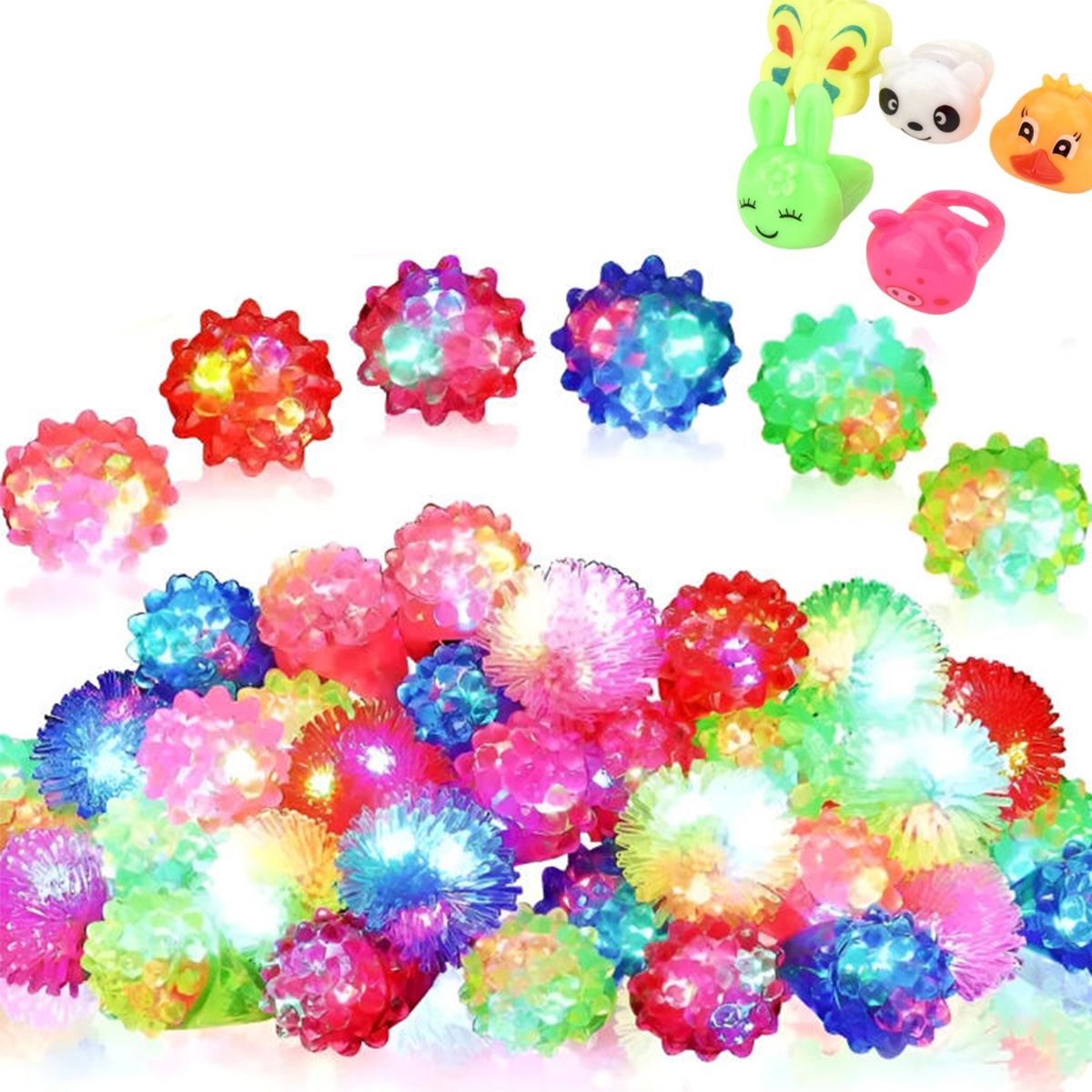 ATURE - Anillos De Silicona Luminosos 24u Dedos Brillantes Juguetes Variedad De Colores