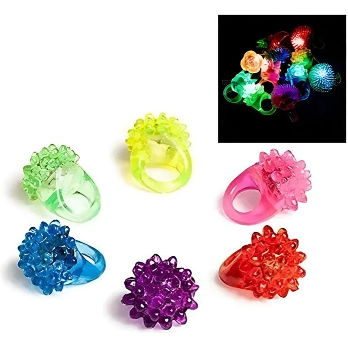 ATURE - Anillos De Silicona Luminosos 24u Dedos Brillantes Juguetes Variedad De Colores