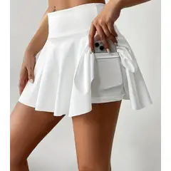 ATURE - Falda Plisada Para Yoga De Moda De Cintura Alta Para Mujer Blanco