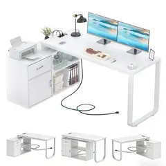 WUWAWDOGA - Escritorio Gamer Computadora En L Moderno Minimalista Blanco 120x73x50Cm