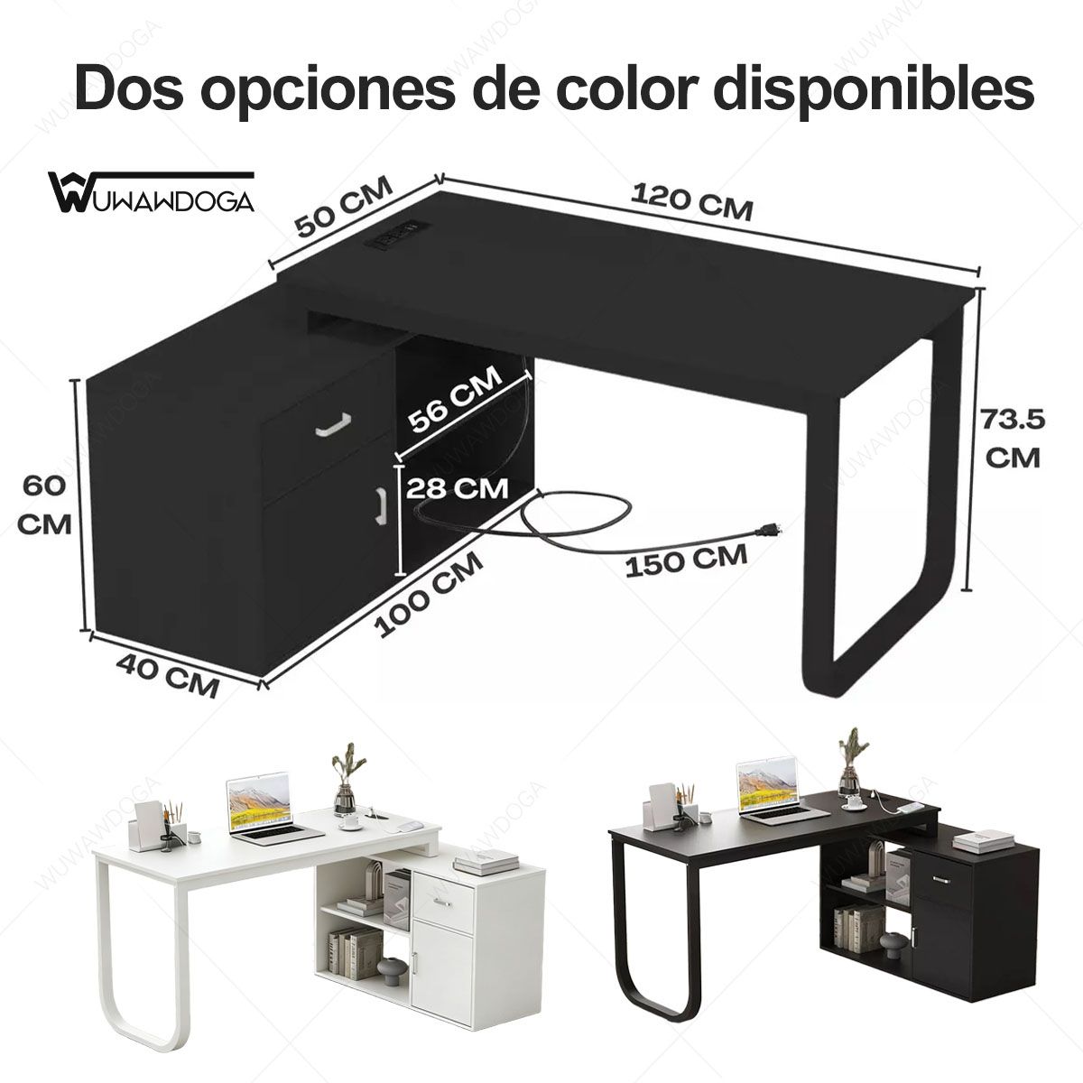 WUWAWDOGA - Escritorio Gamer Computadora En L Moderno Minimalista Blanco 120x73x50Cm