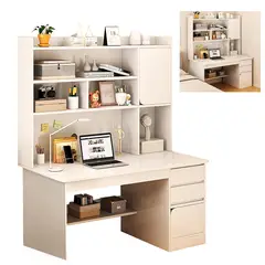 WUWAWDOGA - Escritorio Con Cajones Estanteria Para Libros Blanco 162X120X45cm