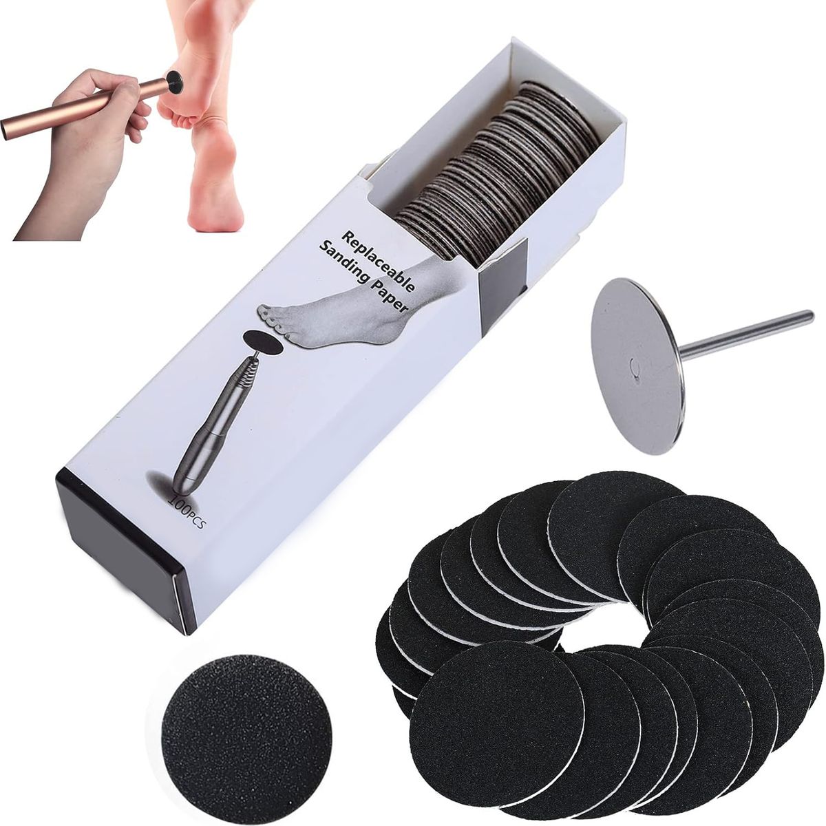 KUANGYE - Kit De Fresa O Broca 25mm Pedicure Más 100 Lijas De Repuesto