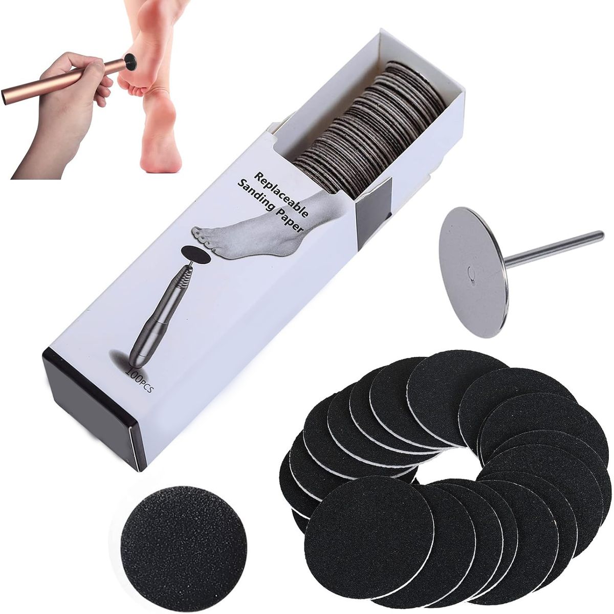 KUANGYE - Kit De Fresa O Broca 25mm Pedicure Más 100 Lijas De Repuesto