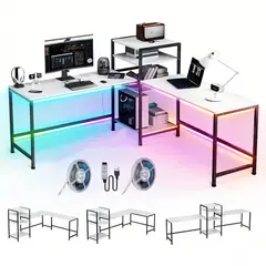 WUWAWDOGA - Escritorio Esquinero L De Computadora Con Estación Blanco 100X75X45cm