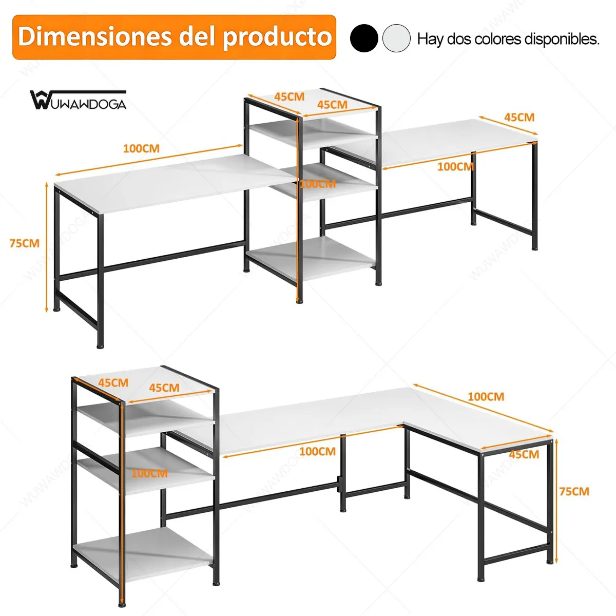 WUWAWDOGA - Escritorio Esquinero L De Computadora Con Estación Blanco 100X75X45cm