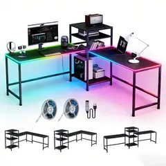 WUWAWDOGA - Escritorio Esquinero L De Computadora Con Estación Negro100X75X45cm